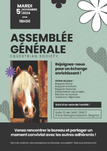 Read more about the article EQUESTRIAN SOCIETY : Assemblée Générale – Mardi 05 Novembre 2024
