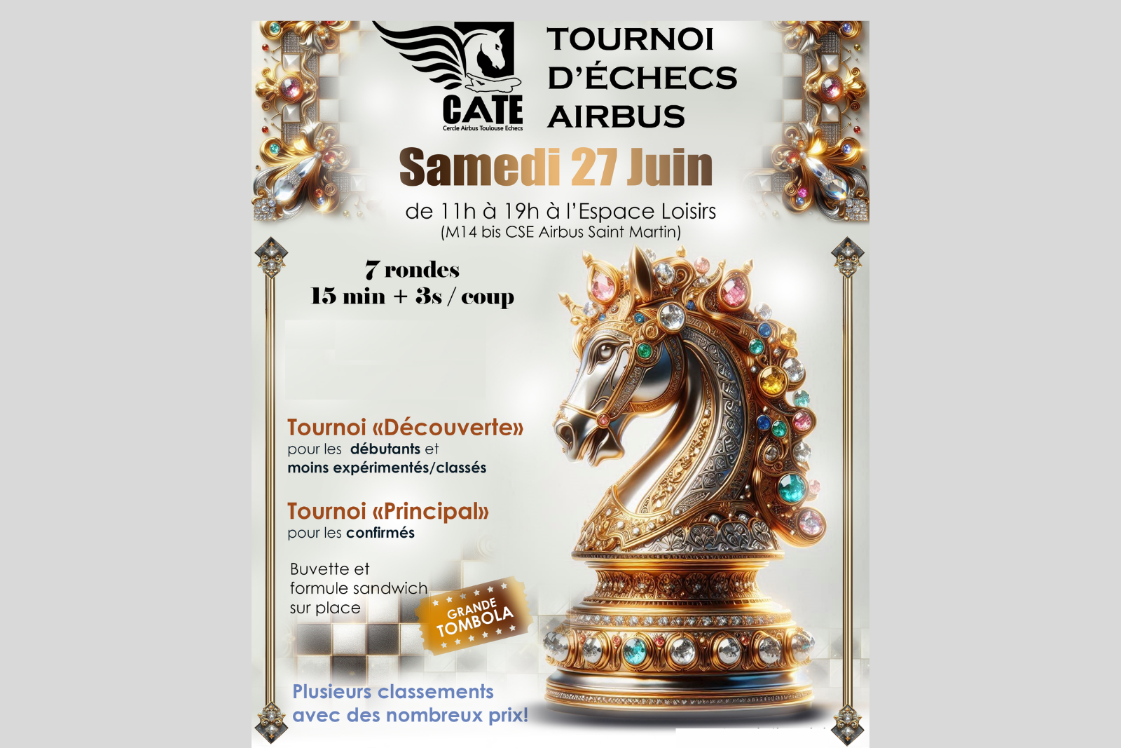CHESS & GAMES Society : Rencontres, stratégie et convivialité au prochain Tournoi d'Echecs AIRBUS, le samedi 27 juin